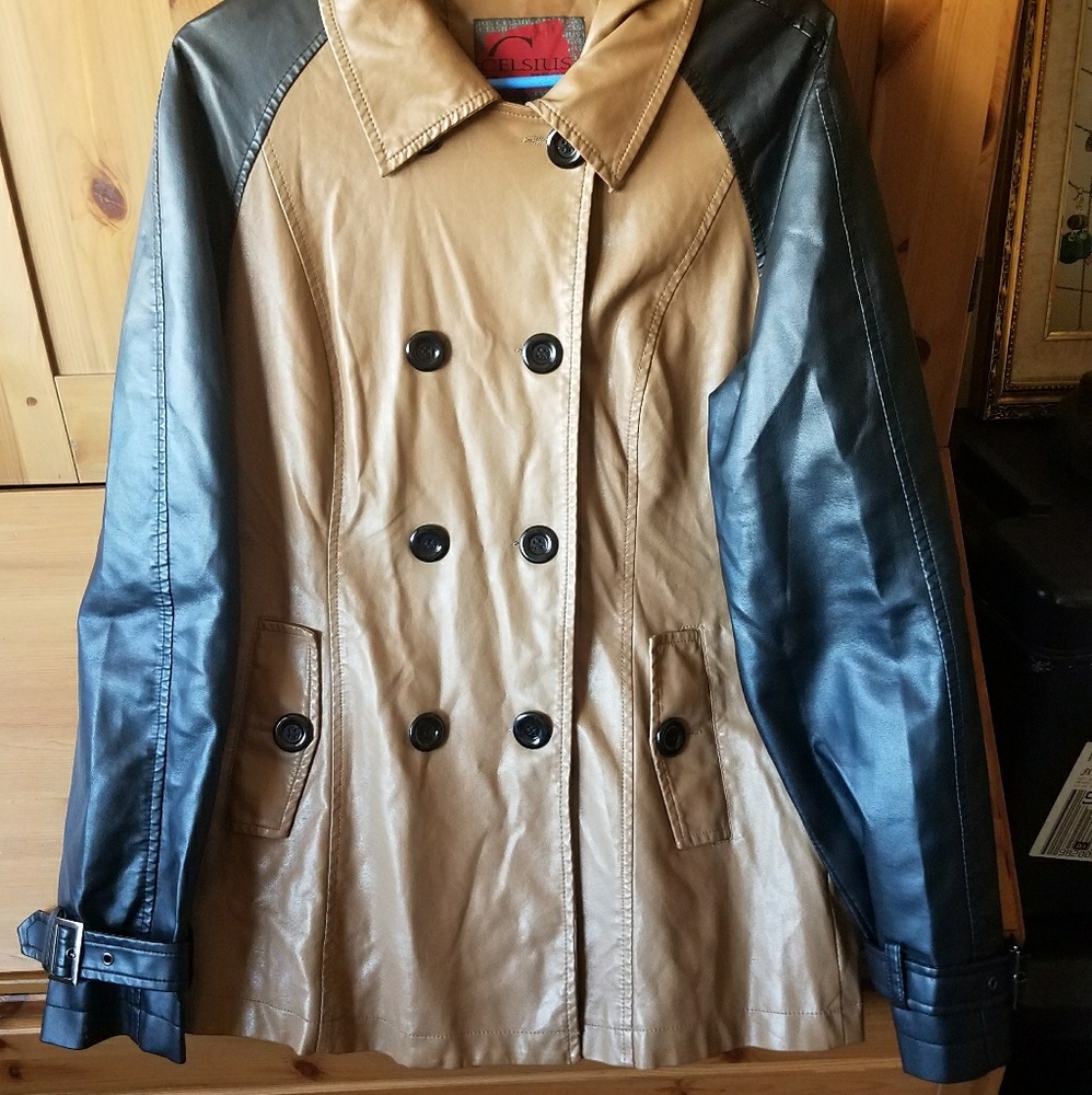 Size Large Brown Faux Leather Celsius Jacket